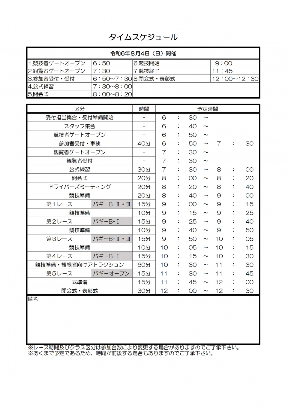 タイムスケジュール